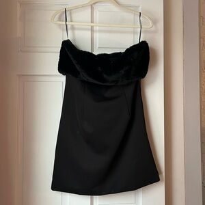 Black Faux Fur Strapless Dress